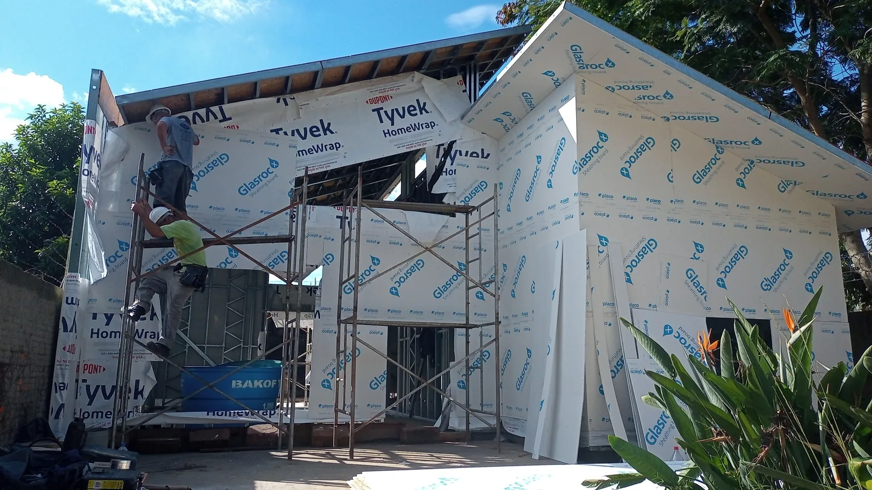Representação visual de estrutura Steel Frame com fechamento OSB